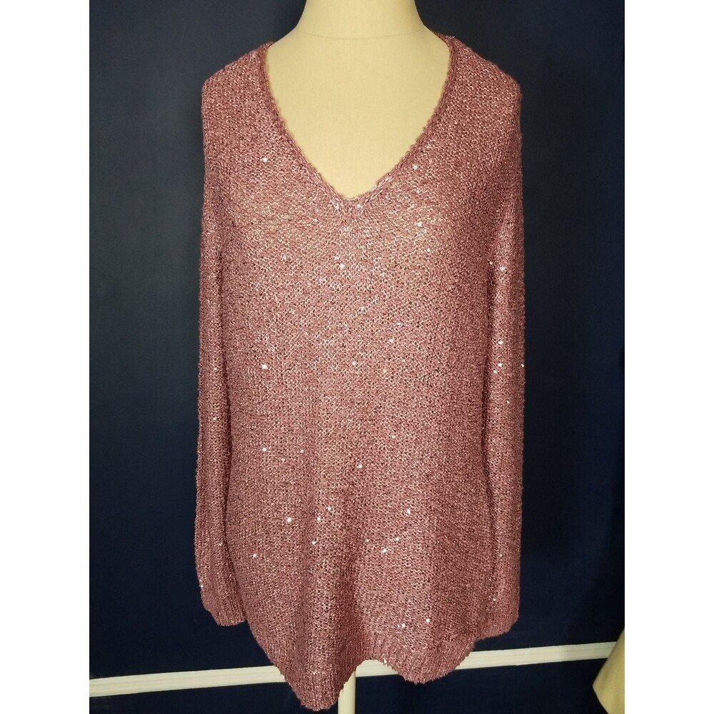 CANDA C&A Embellished Metallic Sweater Dusty Rose NWT Size XXL
